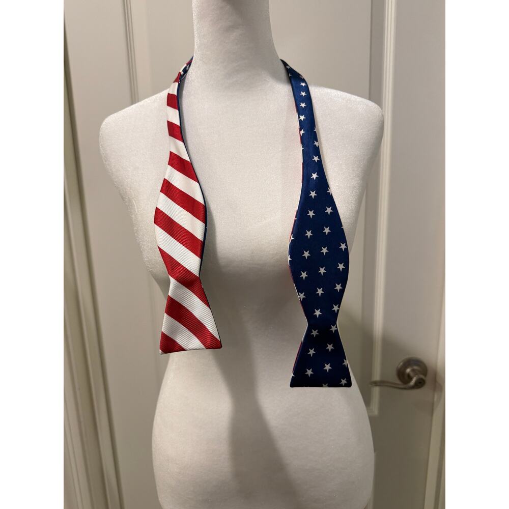 Adjustable - red white and blue USA American flag bow tie